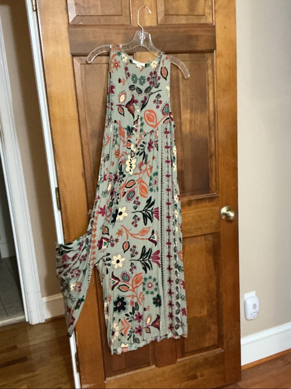 easel Floral Maxi Jumpsuit in Sage Green with Pink & Coral Accents